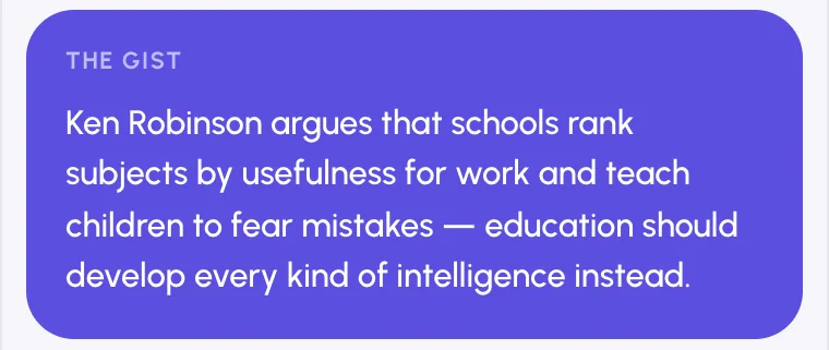 An AI summary card: a headline, a short summary and key points